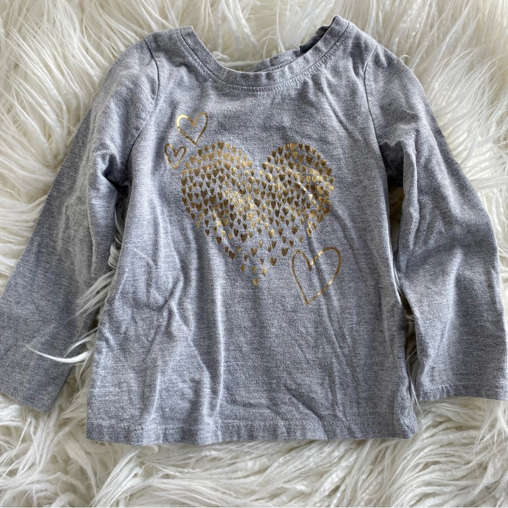 Cat & Jack Target Toddler Girls Grey and Gold Heart Long Sleeve Shirt Size 18m
